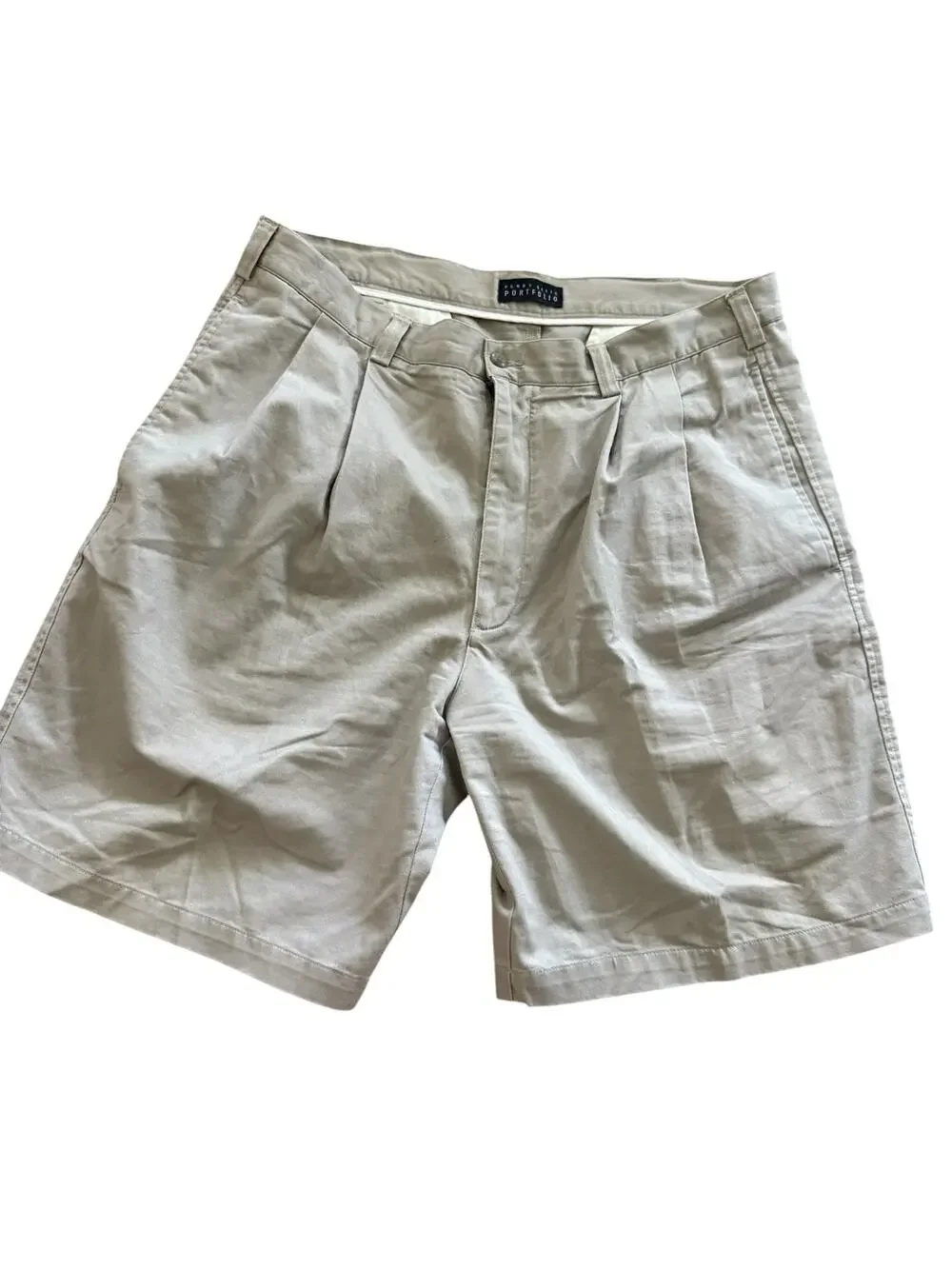 Perry Ellis Portfolio Men’s Pleated Khaki Shorts Size 38 Beige Cotton Classic